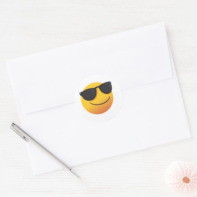 Autocollant Smiley Cool | Design Emoji Amusant (Enveloppe)