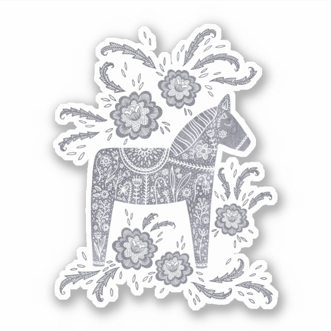 Autocollant suédois Dala Horse Grey (Devant)