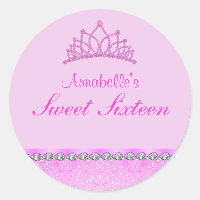 Autocollant Sweet16 Couronne Rose (Devant)