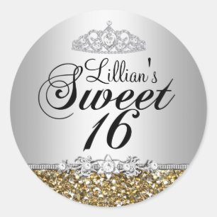 Autocollant Sweet 16 Couronne de Diamants et Paill