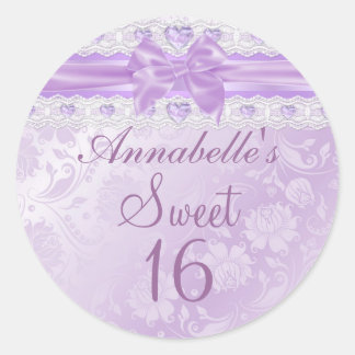 Autocollant Sweet 16 Fleur Violette & Ruban