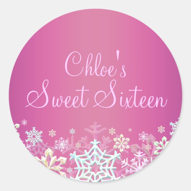 Autocollant Sweet 16 flocon de neige chic rose cha (Devant)