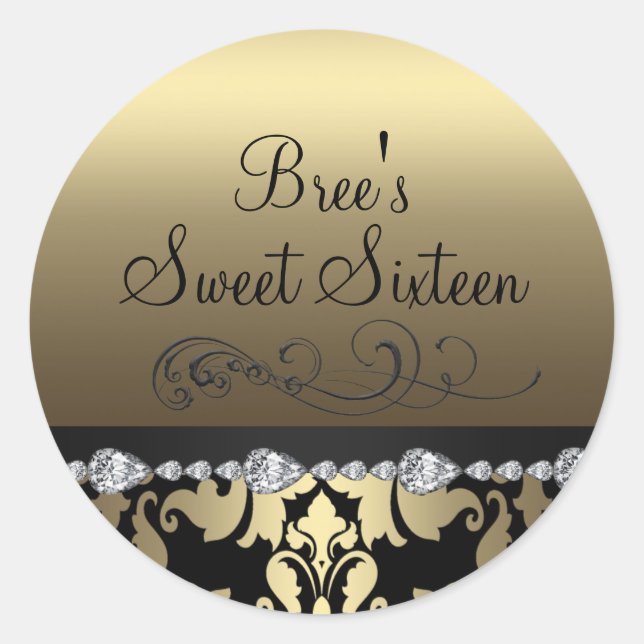 Autocollant Sweet 16 Gold Damask & Diamond (Devant)