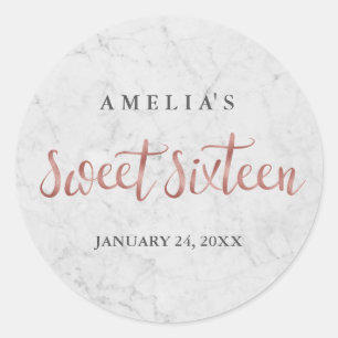 Autocollant Sweet Sixteen Faux Or Rose Marbre