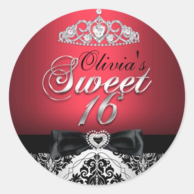 Autocollant Sweet Sixteen Red Damask & Bow (Devant)