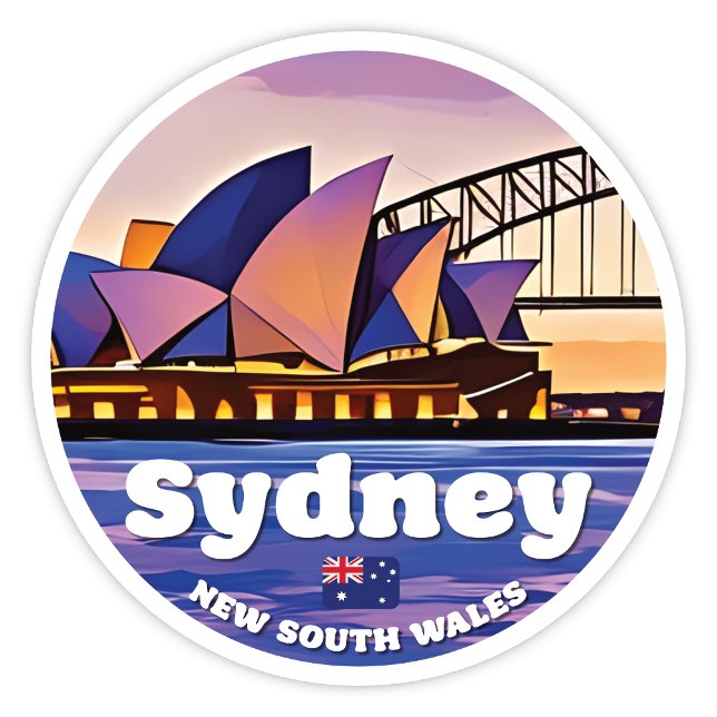 Autocollant Sydney, NSW Australie (Sydney New South Wales Australia round sticker)