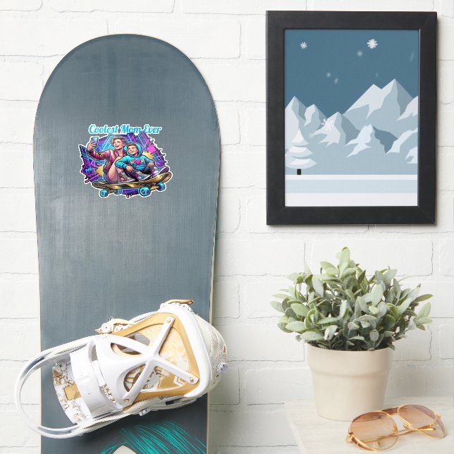 Autocollant synthwave mère et fils personnalisé né (Snowboard)