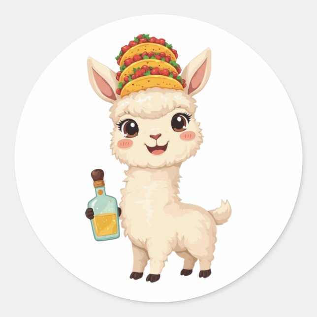 Autocollant Tequila Taco Lama Mignon - Nourriture  (Devant)