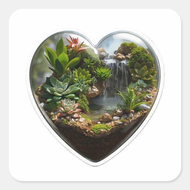 Autocollant Terrarium en forme de cœur avec cascad (Devant)