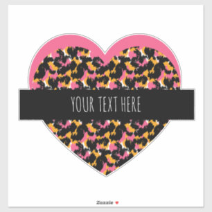 Autocollant texte rose Cœur de guépard