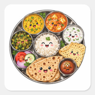 Autocollant Thali Indien Kawaii, Plat de Nourritur