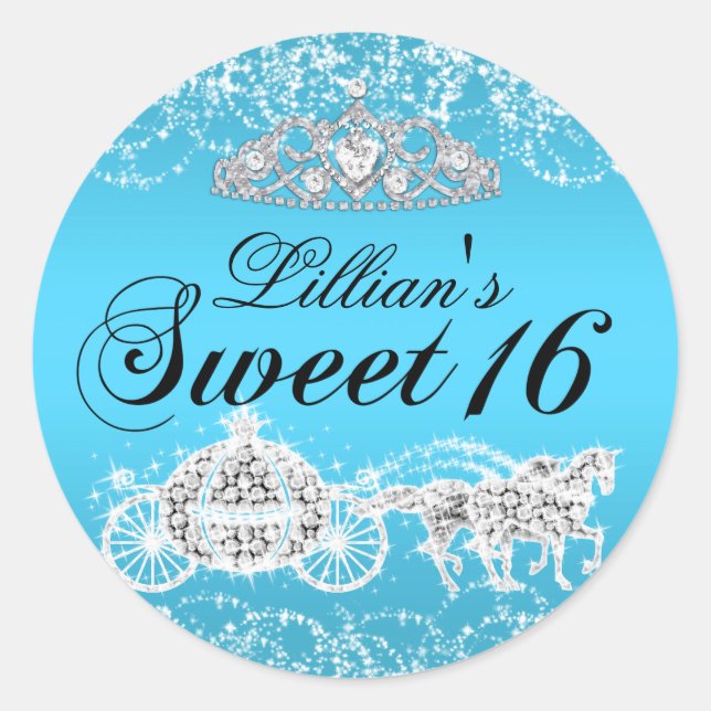 Autocollant Thème Princesse Blue Sparkle 16 ans Su (Devant)