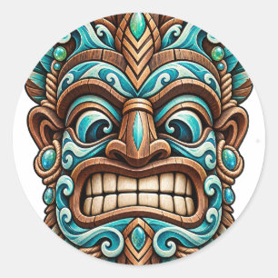 Autocollant Tiki Gardien sculpté sarcelle