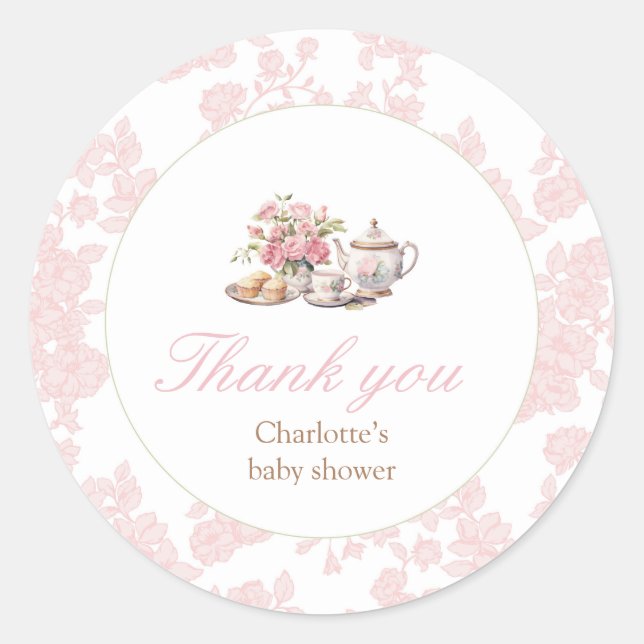 Autocollant toile florale rose pour le thé (Devant)