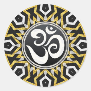 Autocollant Tribal Aztec Gold Soleil Noir+Blanc Om