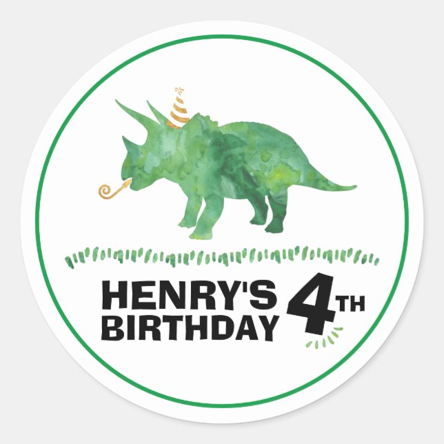 Autocollant Triceratops Anniversaire Dinosaure (Devant)