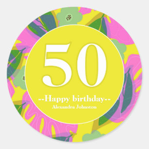 Autocollant tropical jaune coloré 50e anniversaire