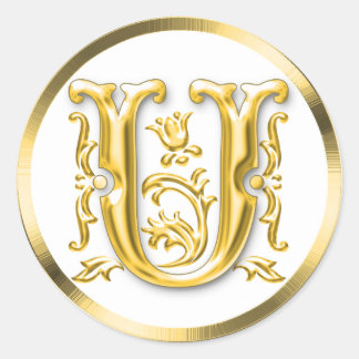 Autocollant U rond initial en or