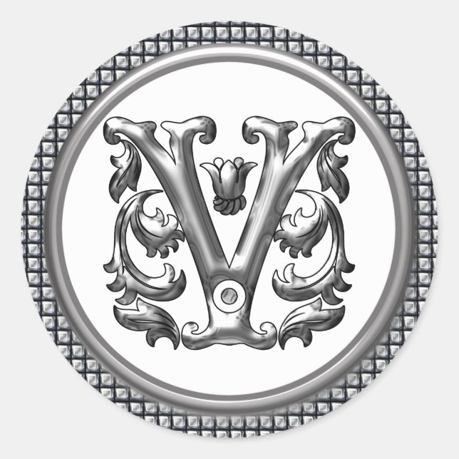 Autocollant V rond initial en argent (Devant)