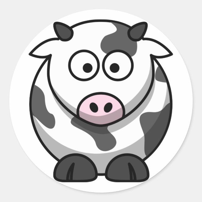 Autocollant Vache de Dessin Animé (Rond) (Devant)