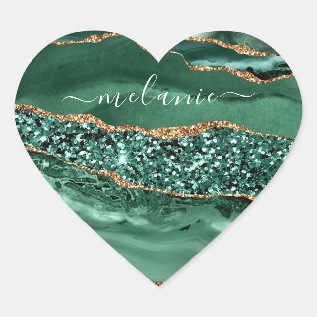 Autocollant Vert Agate Or Pailleté Émeraude Votre  (Devant)