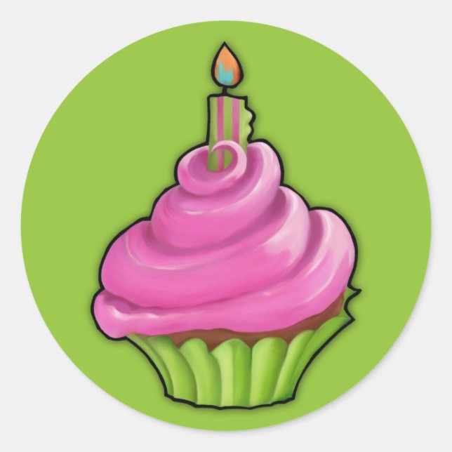 Autocollant vert cupcake rose et vert (Devant)