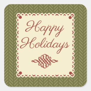 Autocollant vert d'arête de hareng bonnes fêtes