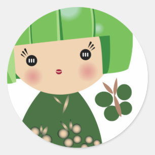 Autocollant vert de triplet de Kokeshi