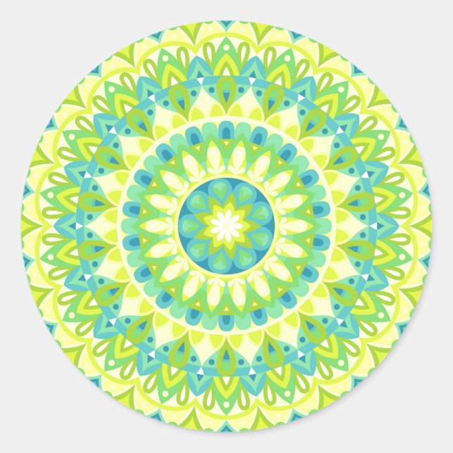 Autocollant vibrant mandala vert inspiré de la nat (Devant)
