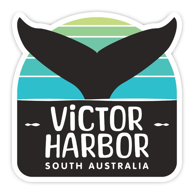 Autocollant Victor Harbour, Australie du Sud (Victor Harbor, South Australia Whale Tail Retro Arch Shaped Sticker)