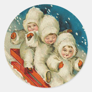 Autocollant victorien de Noël de bébé de neige