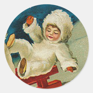 Autocollant victorien de Noël de bébé de neige