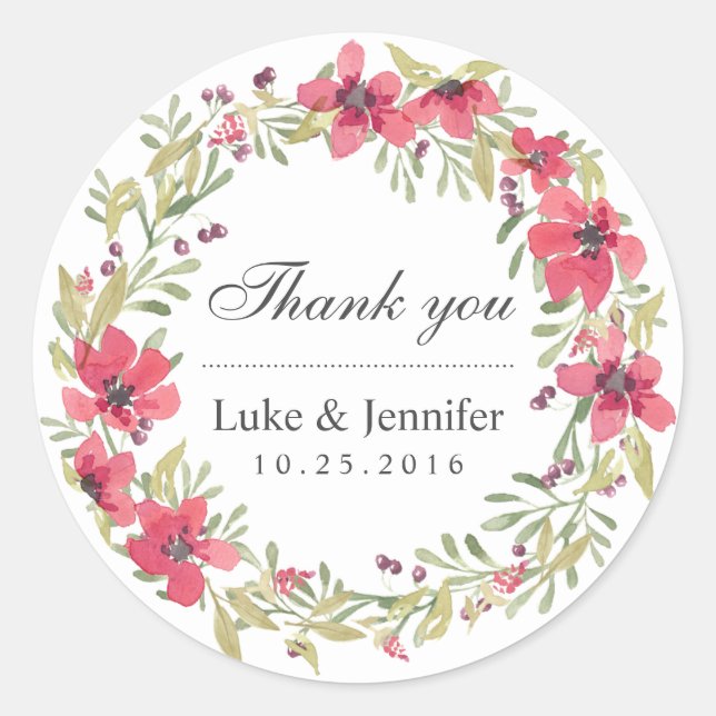 Autocollant vintage à l'aquarelle rose floral (Devant)