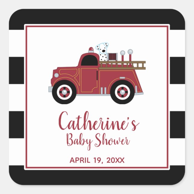 Autocollant vintage Baby shower camion-feu (Devant)