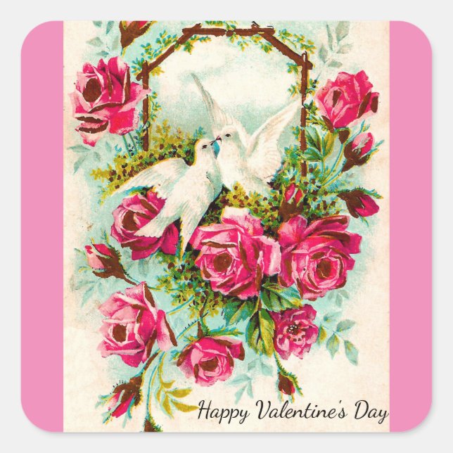 Autocollant Vintage Colombes Et Roses (Devant)