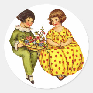 Autocollant vintage de garçon et de fille