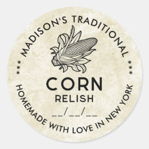Autocollant vintage de maïs relish avec symbole co