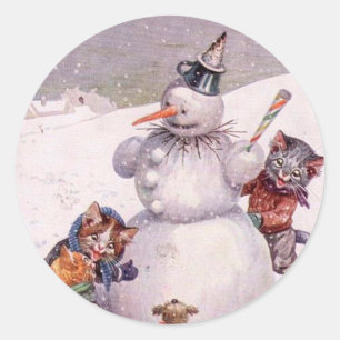 Autocollant vintage de Noël, chats d'Arthur Thiel