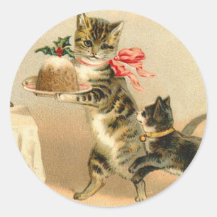 Autocollant vintage de Noël de chaton