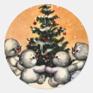 Autocollant vintage de Noël de famille de bonhomm