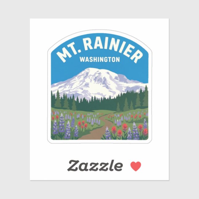 Autocollant vintage de voyage Mt Rainier (Feuille)