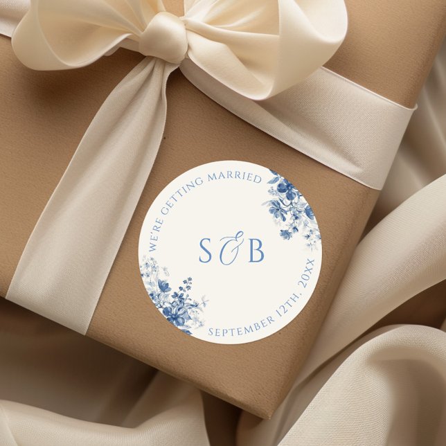 Autocollant vintage Floral Mariage rond Initiales (Créateur téléchargé)