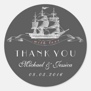 Autocollant vintage Mariage Merci rose gris