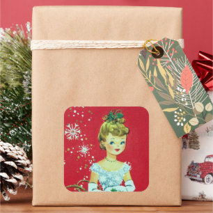Autocollant vintage rétro de Noël dame de vacances