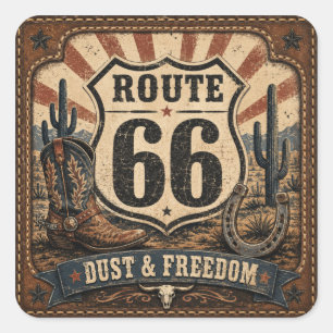 Autocollant vintage Route 66 Dust Freedom Western