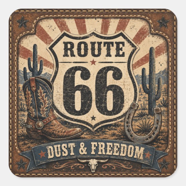 Autocollant vintage Route 66 Dust Freedom Western (Devant)