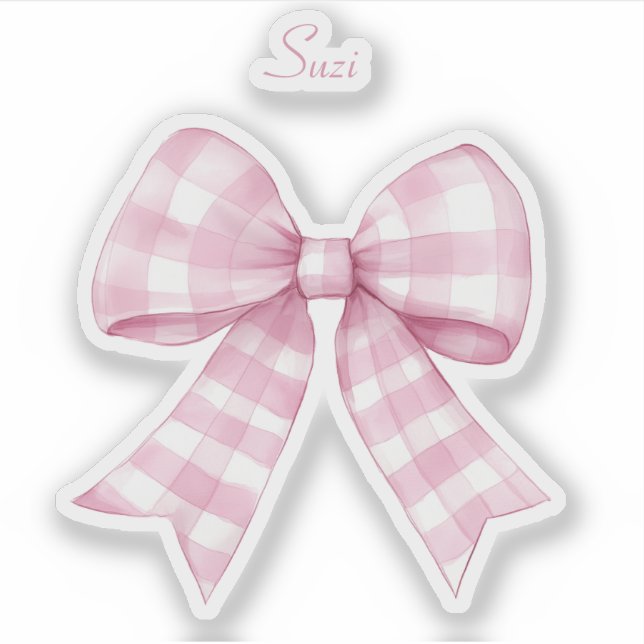 Autocollant vinyle à nœud rose à carreaux Gingham  (Devant)