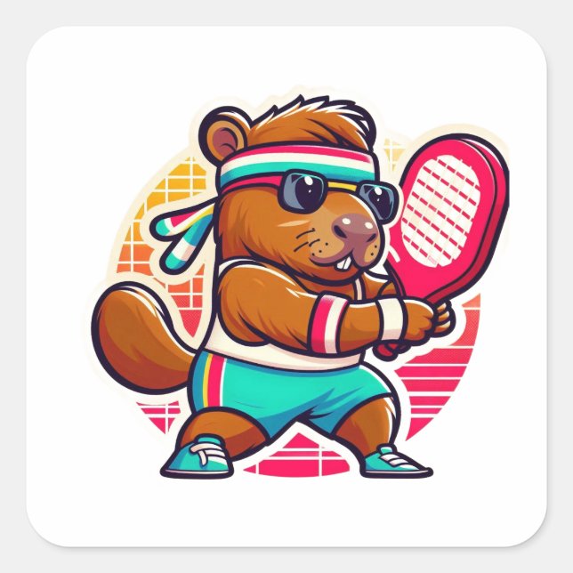 Autocollant Vinyle Capybara Joueur de Pickleball - (Devant)