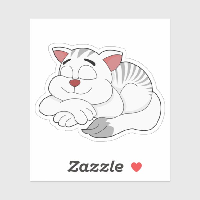 Autocollant vinyle - chat blanc endormi dessin ani (Feuille)