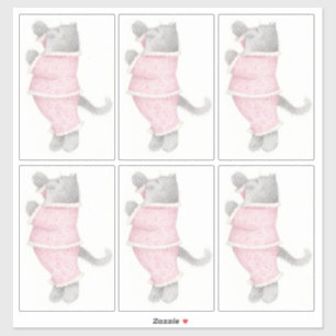 AUTOCOLLANT VINYLE CHAT EN PYJAMA ROSE 35X35CM